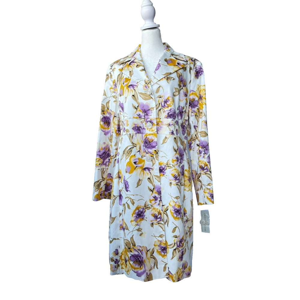 Larry Levine Coat Jacket Women M Long Cottagecore Ivory Floral Pastel Garden NWT